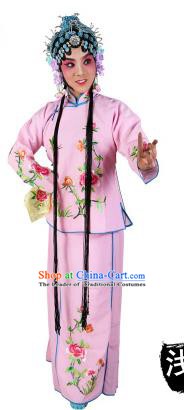 Chinese Beijing Opera Actress Embroidered Peony Costume, China Peking Opera Servant Girl Embroidery Pink Clothing