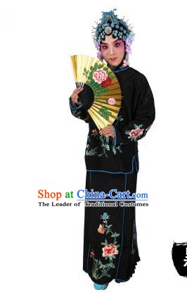 Chinese Beijing Opera Servant Girl Embroidered Black Costume, China Peking Opera Actress Embroidery Clothing