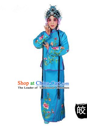 Chinese Beijing Opera Servant Girl Embroidered Blue Costume, China Peking Opera Actress Embroidery Clothing