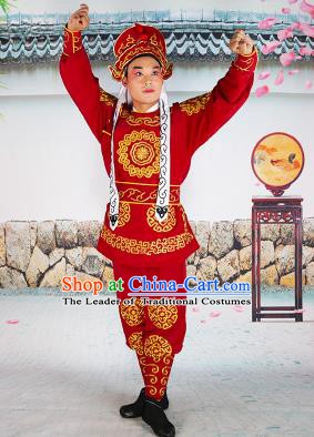 Chinese Beijing Opera Takefu Embroidered Red Costume, China Peking Opera Soldier Embroidery Clothing