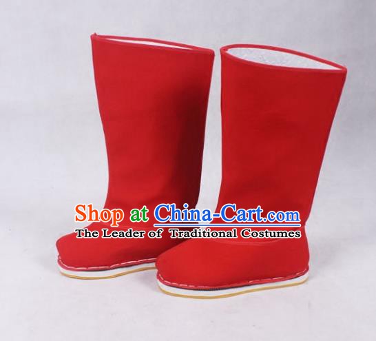 Asian Chinese Beijing Opera Minister Red Boots, Traditional China Peking Opera Chancellor Hanfu Shoes