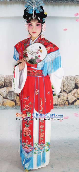 Chinese Beijing Opera Actress Nobility Lady Embroidered Red Costume, China Peking Opera Princess Embroidery Clothing