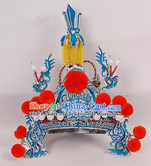 Asian Chinese Beijing Opera Warrior Helmet, Traditional China Peking Opera General Hats Headwear