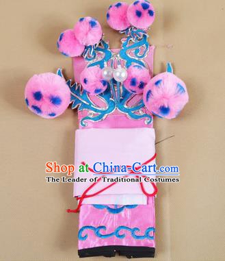 Asian Chinese Beijing Opera Takefu Pink Hats, Traditional China Peking Opera Martial Role Headwear