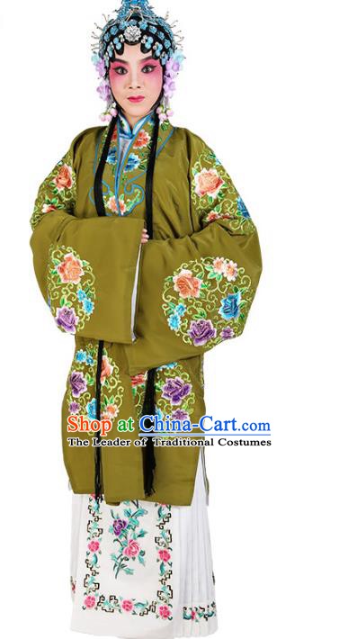 Chinese Beijing Opera Actress Embroidered Peony Flowers Green Costume, China Peking Opera Diva Embroidery Clothing