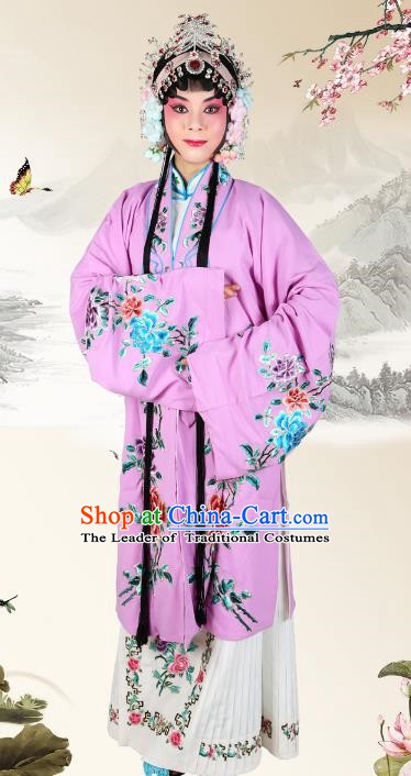 Chinese Beijing Opera Actress Embroidered Peony Purple Costume, China Peking Opera Diva Embroidery Clothing