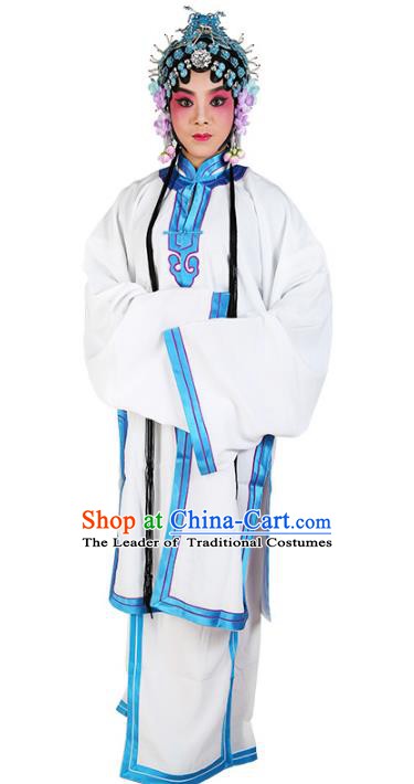 Chinese Beijing Opera Actress Young Lady White Cape Costume, China Peking Opera Tsingyi Embroidery Clothing