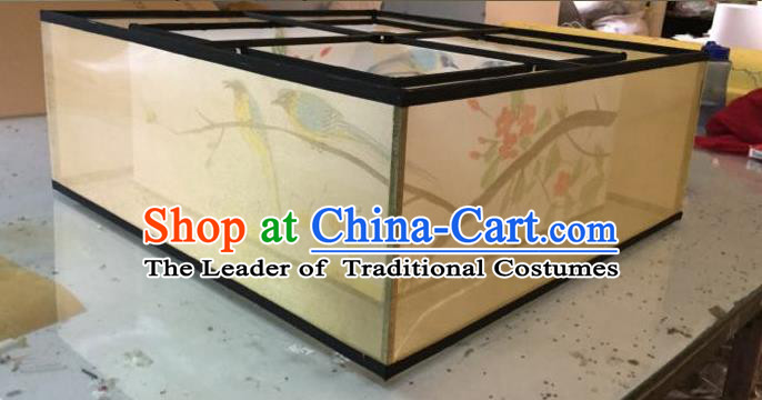 Traditional Chinese Handmade Sheepskin Painting Wintersweet Birds Palace Lantern China Ceiling Square Palace Lamp