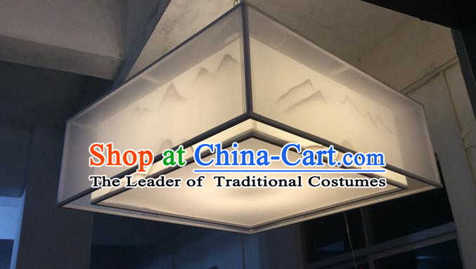 Traditional Chinese Handmade Sheepskin Painting Landscape Palace Lantern China Ceiling Square Palace Lamp