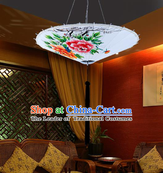 Traditional Chinese Handmade Painting Peony Palace Lantern China Ceiling Palace Lamp