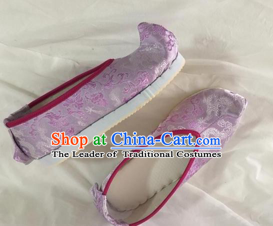 Traditional Chinese Ancient Princess Purple Satin Embroidered Shoes, China Handmade Hanfu Embroidery Shoes for Women