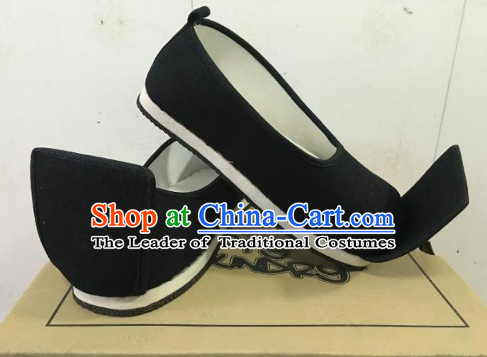 Traditional Chinese Ancient Han Dynasty Black Cloth Shoes, China Handmade Hanfu Shoes for Men