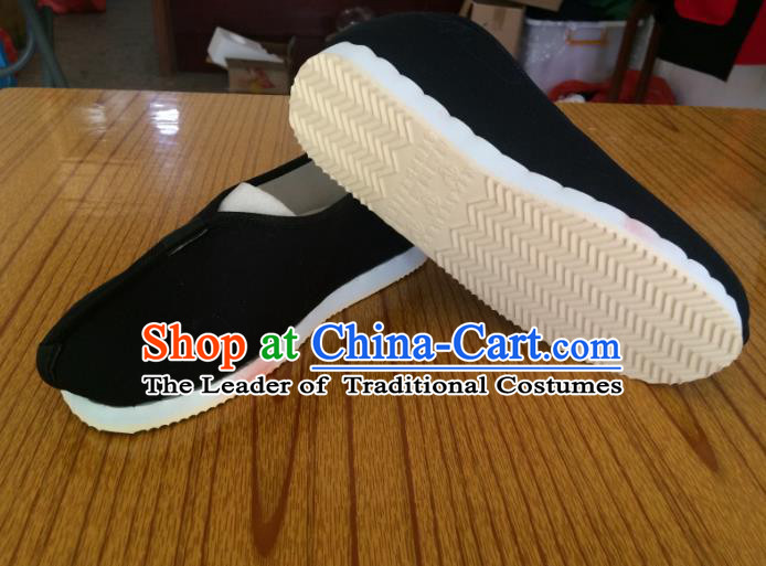 Traditional Chinese Ancient Han Dynasty Black Cloth Shoes Monk Shoes, China Handmade Hanfu Shoes for Men