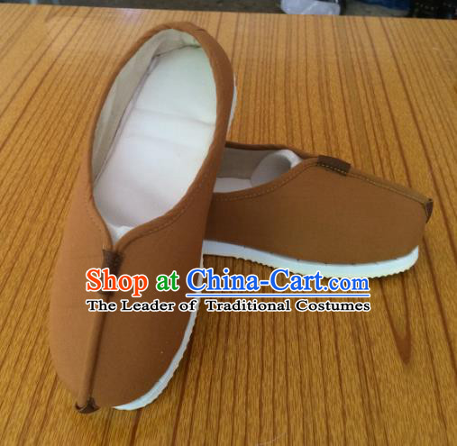 Traditional Chinese Ancient Han Dynasty Brown Cloth Shoes Monk Shoes, China Handmade Hanfu Shoes for Men