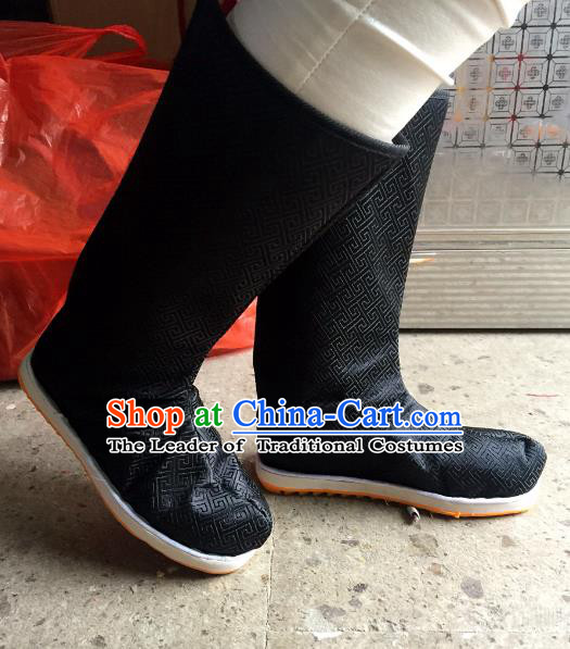 Traditional Chinese Ancient Black Officer Boots, China Handmade Peking Opera Hanfu Embroidery Shoes for Men