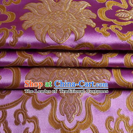 Chinese Royal Palace Traditional Costume Pattern Design Purple Satin Brocade Fabric, Chinese Ancient Clothing Drapery Hanfu Cheongsam Material