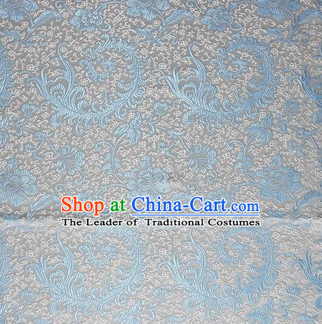 Chinese Royal Palace Traditional Costume Blue Pattern Satin Brocade Fabric, Chinese Ancient Clothing Drapery Hanfu Cheongsam Material