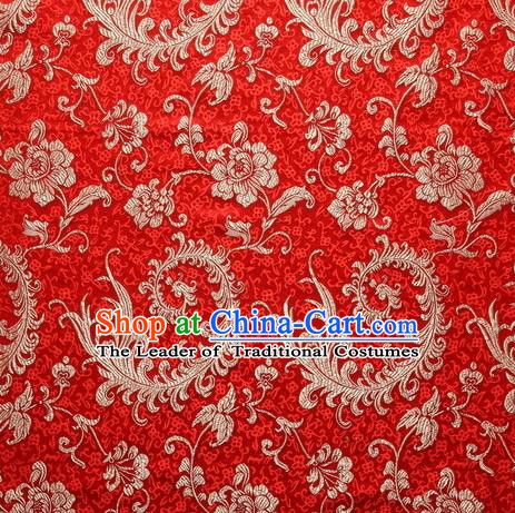 Chinese Royal Palace Traditional Costume Phoenix Flower Pattern Red Satin Brocade Fabric, Chinese Ancient Clothing Drapery Hanfu Cheongsam Material