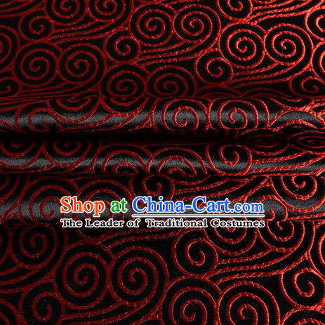 Chinese Royal Palace Traditional Costume Auspicious Clouds Pattern Black Satin Brocade Fabric, Chinese Ancient Clothing Drapery Hanfu Cheongsam Material