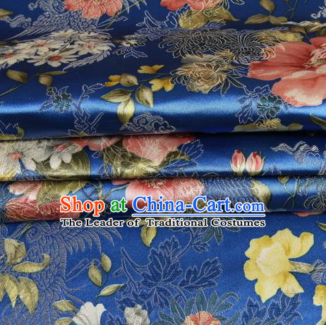 Chinese Traditional Costume Royal Palace Peony Pattern Royalblue Satin Brocade Fabric, Chinese Ancient Clothing Drapery Hanfu Cheongsam Material