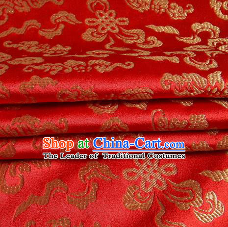 Chinese Traditional Costume Royal Palace Chinese Knots Pattern Red Satin Brocade Fabric, Chinese Ancient Clothing Drapery Hanfu Cheongsam Material