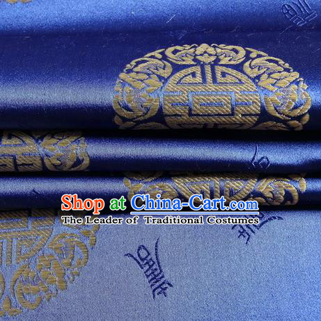 Chinese Traditional Costume Royal Palace Pattern Blue Satin Brocade Fabric, Chinese Ancient Clothing Drapery Hanfu Cheongsam Material