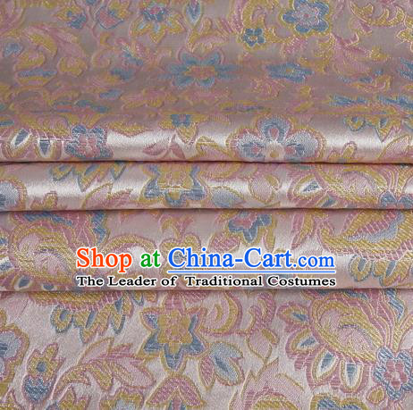 Chinese Traditional Costume Royal Palace Morning Glory Pattern Pink Satin Brocade Fabric, Chinese Ancient Clothing Drapery Hanfu Cheongsam Material