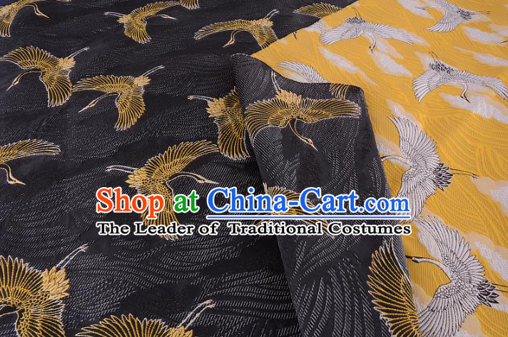 Chinese Traditional Costume Royal Palace Jacquard Weave Crane Yellow Brocade Kimono Fabric, Chinese Ancient Clothing Drapery Hanfu Cheongsam Material