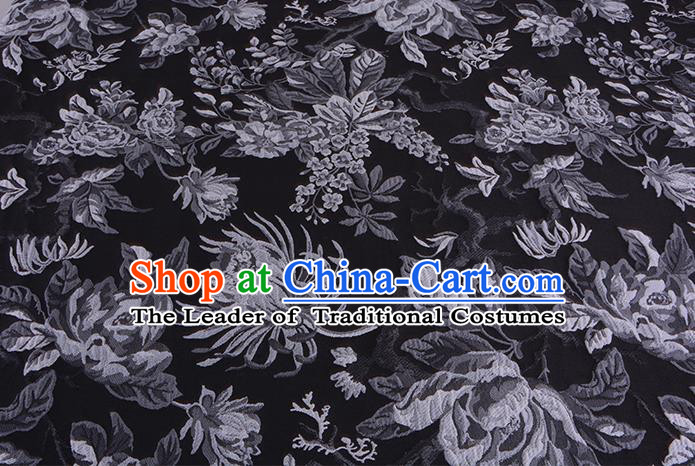 Chinese Traditional Costume Royal Palace Jacquard Weave Chrysanthemum Black Fabric, Chinese Ancient Clothing Drapery Hanfu Cheongsam Material