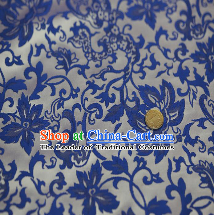 Chinese Traditional Costume Royal Palace Blue and White Porcelain Pattern Satin Nanjing Brocade Fabric, Chinese Ancient Clothing Drapery Hanfu Cheongsam Material