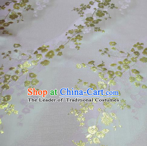 Chinese Traditional Costume Royal Palace Golden Wintersweet Pattern Satin Pink Brocade Fabric, Chinese Ancient Clothing Drapery Hanfu Cheongsam Material