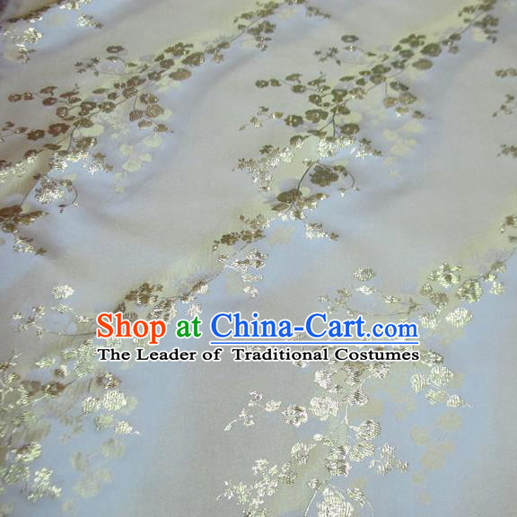 Chinese Traditional Costume Royal Palace Golden Wintersweet Pattern Satin Brocade Fabric, Chinese Ancient Clothing Drapery Hanfu Cheongsam Material