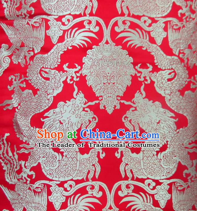 Chinese Traditional Costume Royal Palace Dragons Pattern Red Satin Nanjing Brocade Fabric, Chinese Ancient Clothing Drapery Hanfu Cheongsam Material