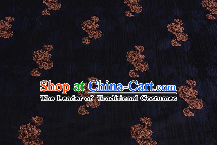 Chinese Traditional Costume Royal Palace Rose Pattern Blue Brocade Fabric, Chinese Ancient Clothing Drapery Hanfu Cheongsam Material