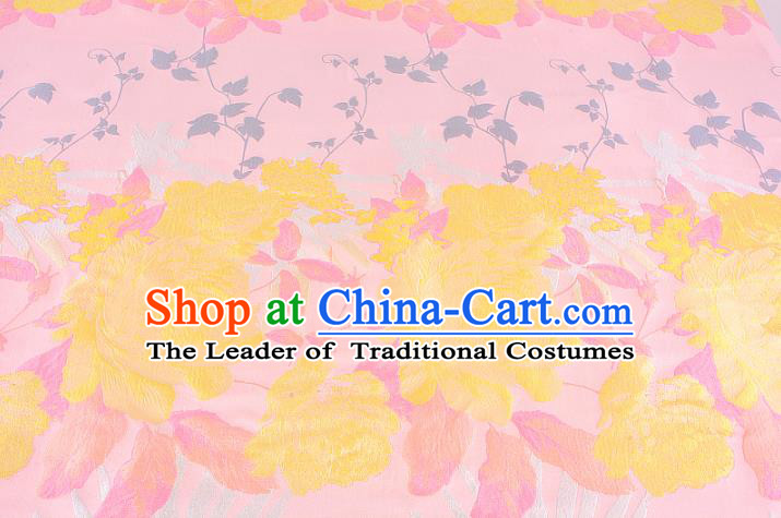 Chinese Traditional Costume Royal Palace Peony Pattern Pink Brocade Fabric, Chinese Ancient Clothing Drapery Hanfu Cheongsam Material