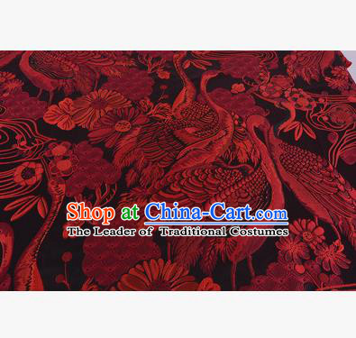 Chinese Traditional Costume Royal Palace Jacquard Weave Red Crane Brocade Fabric, Chinese Ancient Clothing Drapery Hanfu Cheongsam Material