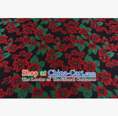 Chinese Traditional Costume Royal Palace Printing Red Flowers Brocade Fabric, Chinese Ancient Clothing Drapery Hanfu Cheongsam Material