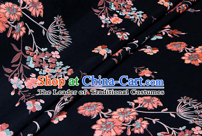 Chinese Traditional Costume Royal Palace Jacquard Weave Dandelion Black Fabric, Chinese Ancient Clothing Drapery Hanfu Cheongsam Material