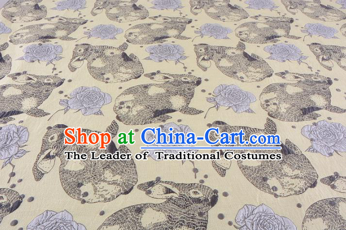 Chinese Traditional Costume Royal Palace Rabbit Flowers Pattern Yellow Fabric, Chinese Ancient Clothing Drapery Hanfu Cheongsam Material