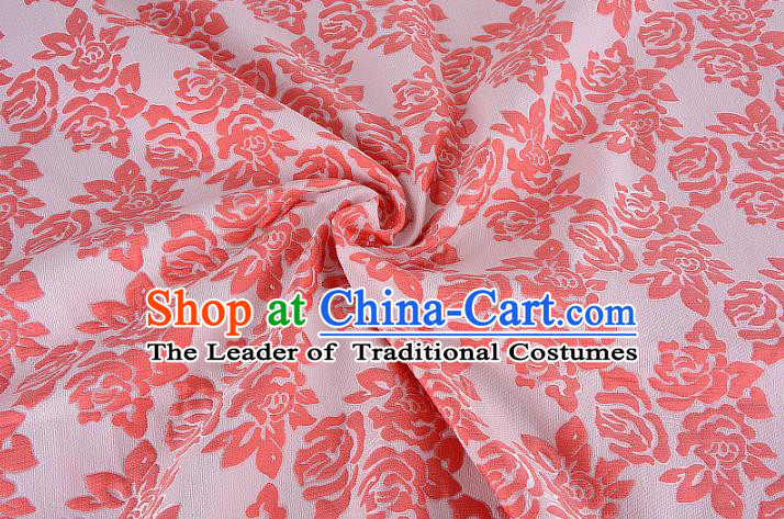 Chinese Traditional Costume Royal Palace Printing Rose Pink Brocade Fabric, Chinese Ancient Clothing Drapery Hanfu Cheongsam Material