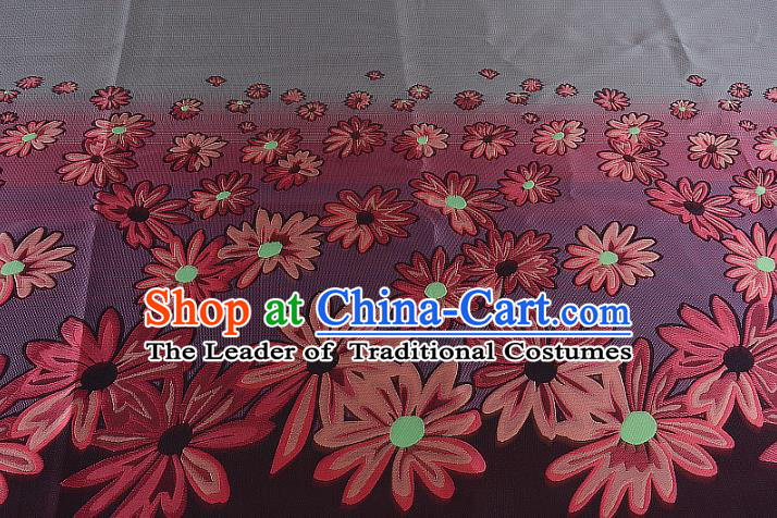 Chinese Traditional Costume Royal Palace Printing Flowers Grey Brocade Fabric, Chinese Ancient Clothing Drapery Hanfu Cheongsam Material