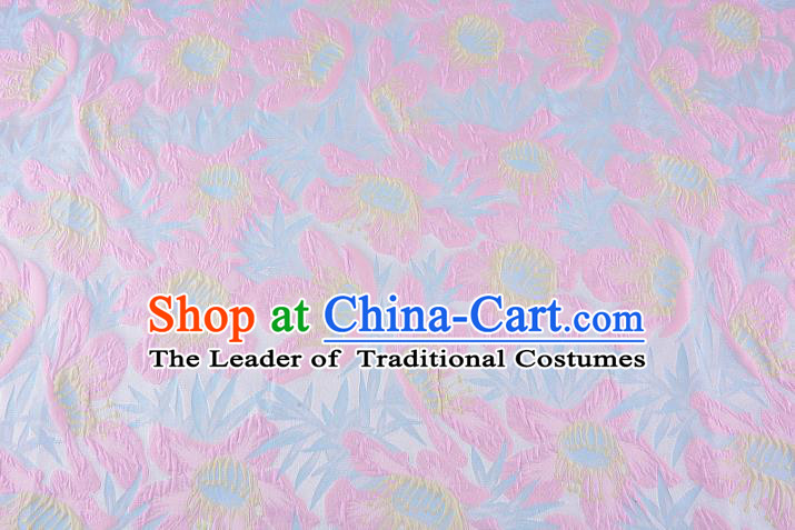 Chinese Traditional Costume Royal Palace Pink Flowers Pattern Brocade Fabric, Chinese Ancient Clothing Drapery Hanfu Cheongsam Material