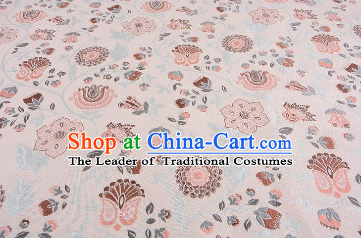 Chinese Traditional Costume Royal Palace Pattern Apricot Brocade Fabric, Chinese Ancient Clothing Drapery Hanfu Cheongsam Material