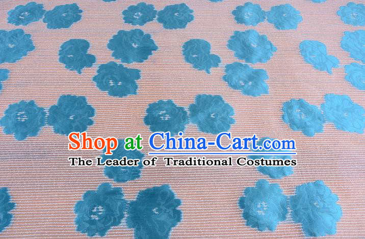 Chinese Traditional Costume Royal Palace Blue Flowers Pattern Brocade Fabric, Chinese Ancient Clothing Drapery Hanfu Cheongsam Material