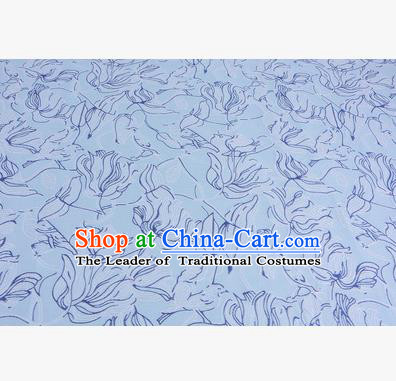 Chinese Traditional Costume Royal Palace Flowers Pattern Blue Brocade Fabric, Chinese Ancient Clothing Drapery Hanfu Cheongsam Material