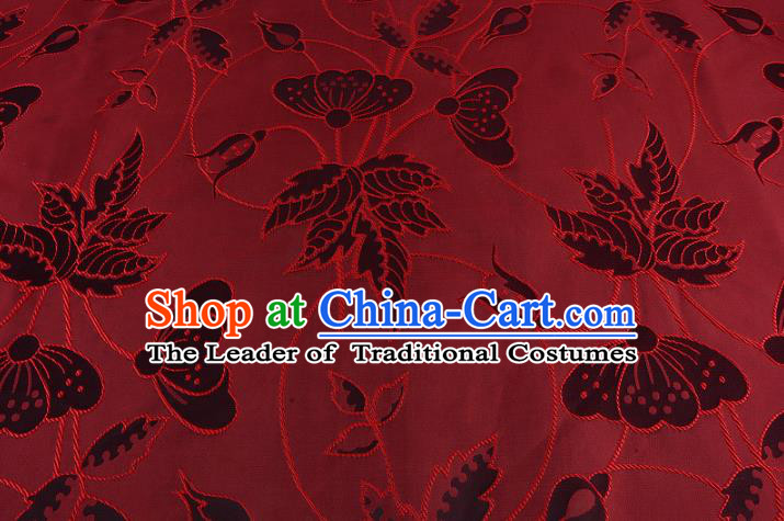 Chinese Traditional Costume Royal Palace Butterfly Pattern Red Brocade Fabric, Chinese Ancient Clothing Drapery Hanfu Cheongsam Material