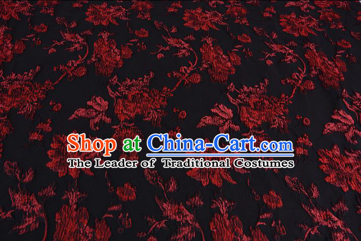 Chinese Traditional Costume Royal Palace Printing Flowers Black Satin Brocade Fabric, Chinese Ancient Clothing Drapery Hanfu Cheongsam Material