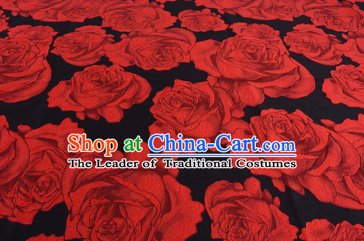 Chinese Traditional Costume Royal Palace Printing Red Rose Satin Brocade Fabric, Chinese Ancient Clothing Drapery Hanfu Cheongsam Material