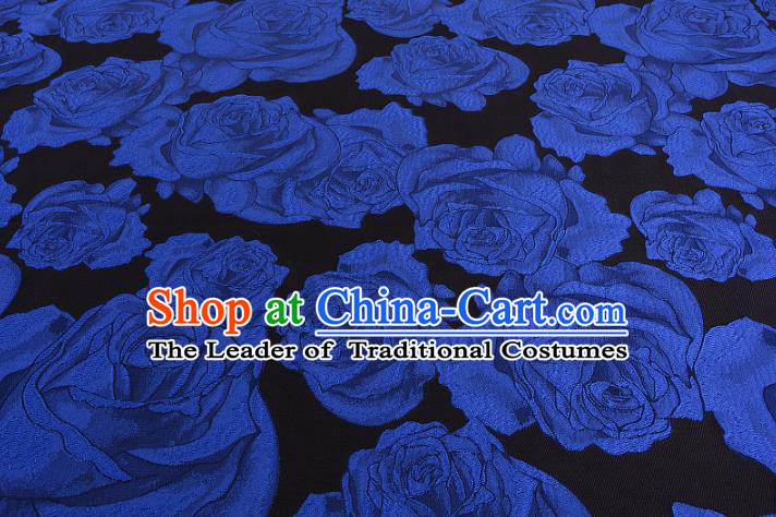 Chinese Traditional Costume Royal Palace Printing Blue Rose Satin Brocade Fabric, Chinese Ancient Clothing Drapery Hanfu Cheongsam Material