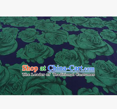 Chinese Traditional Costume Royal Palace Printing Green Rose Satin Brocade Fabric, Chinese Ancient Clothing Drapery Hanfu Cheongsam Material